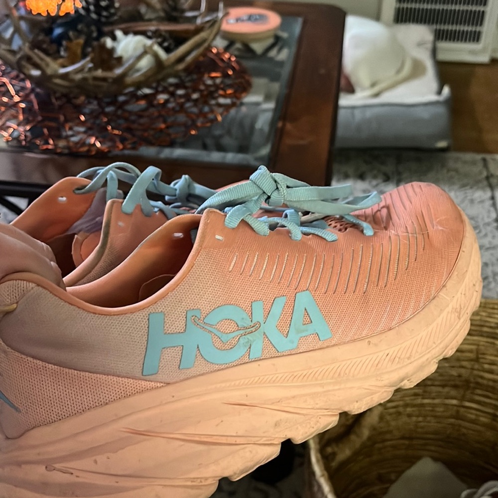Hoka peach sneakers